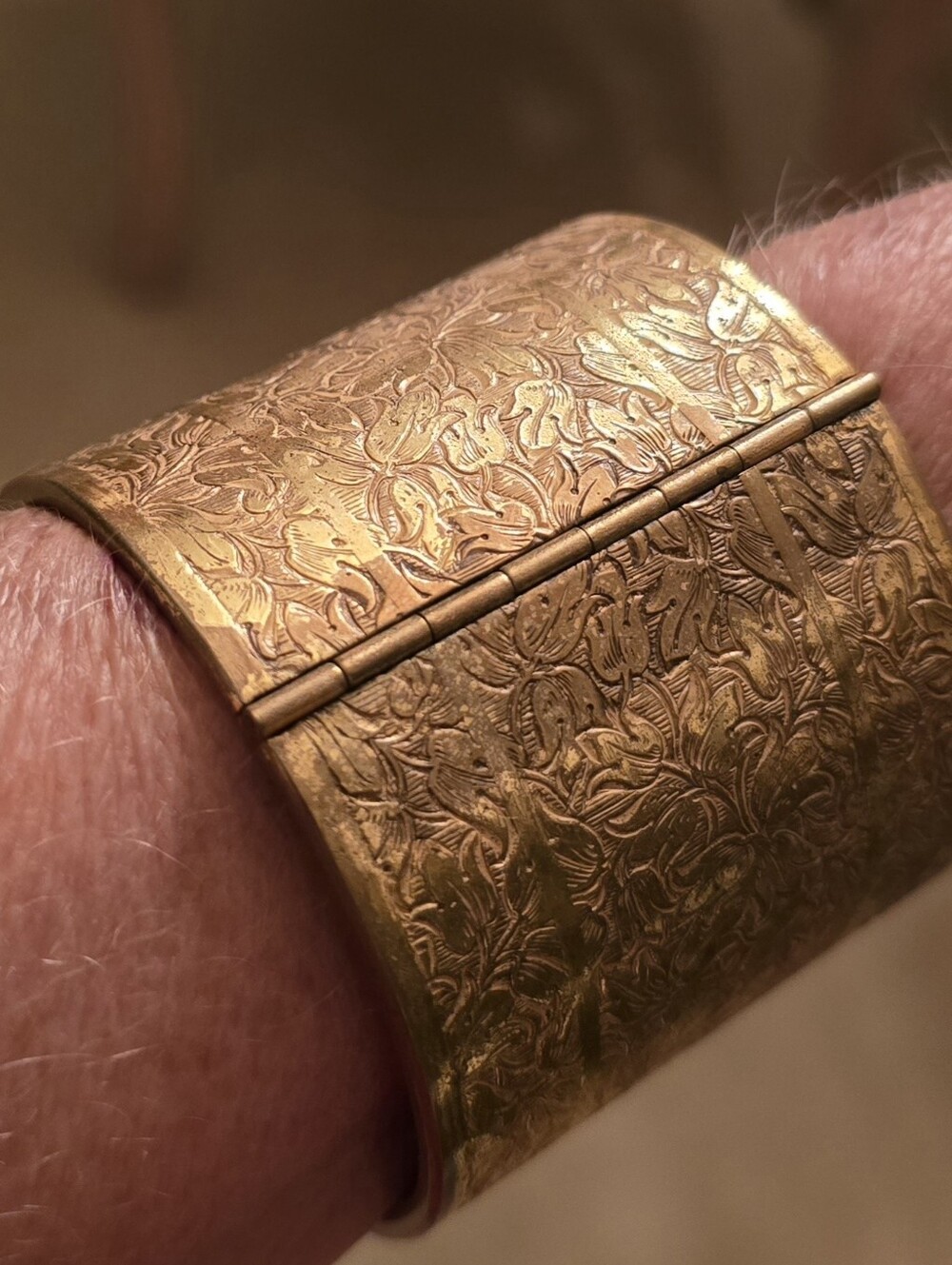 Antique Miriam Haskell Gold-Tone Wide Floral Engraved Cuff Bracelet - Picture 5 of 6